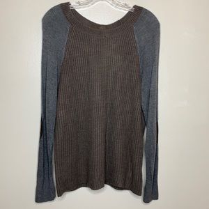 MARKET & SPRUCE Sweater Brown Gray Patch Elbow Raglan Sleeve Scoop Neck Medium